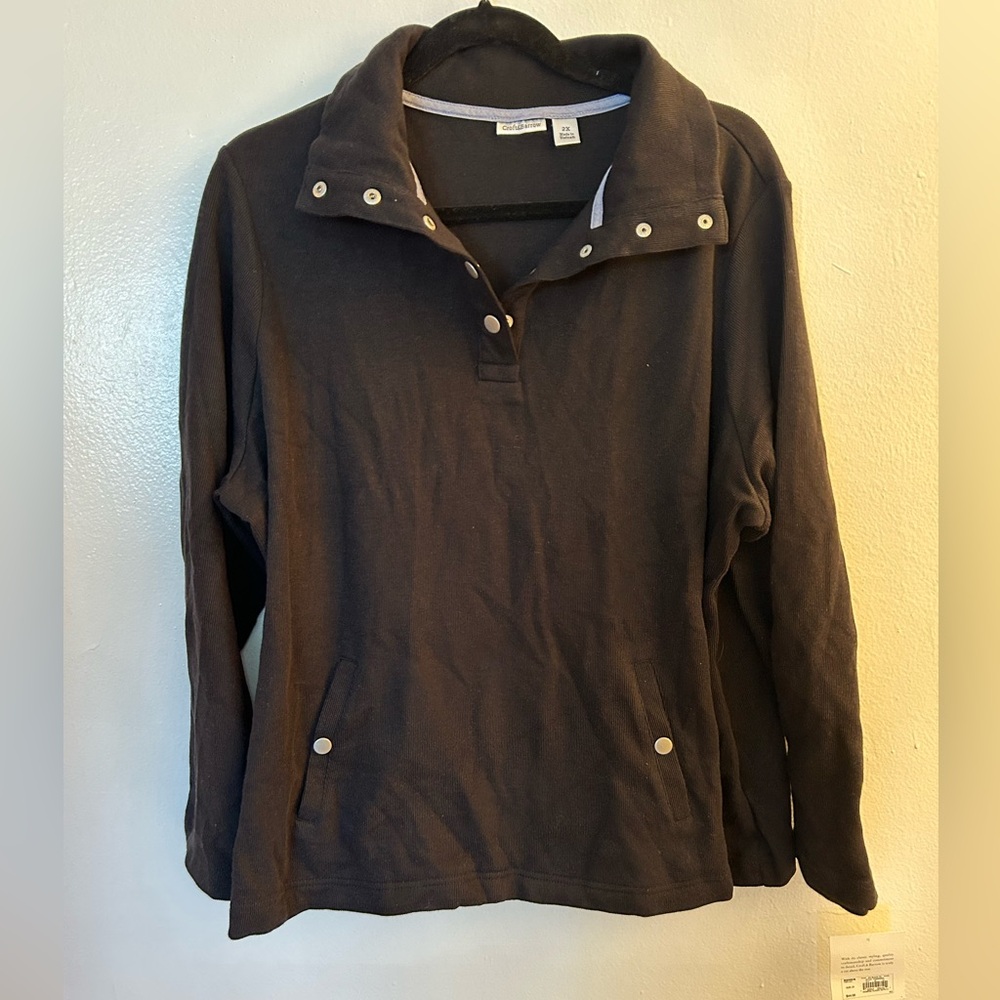 NWT Women’s Black Funnel Neck Snap Button Collar Pullover Croft & Barrow 2X